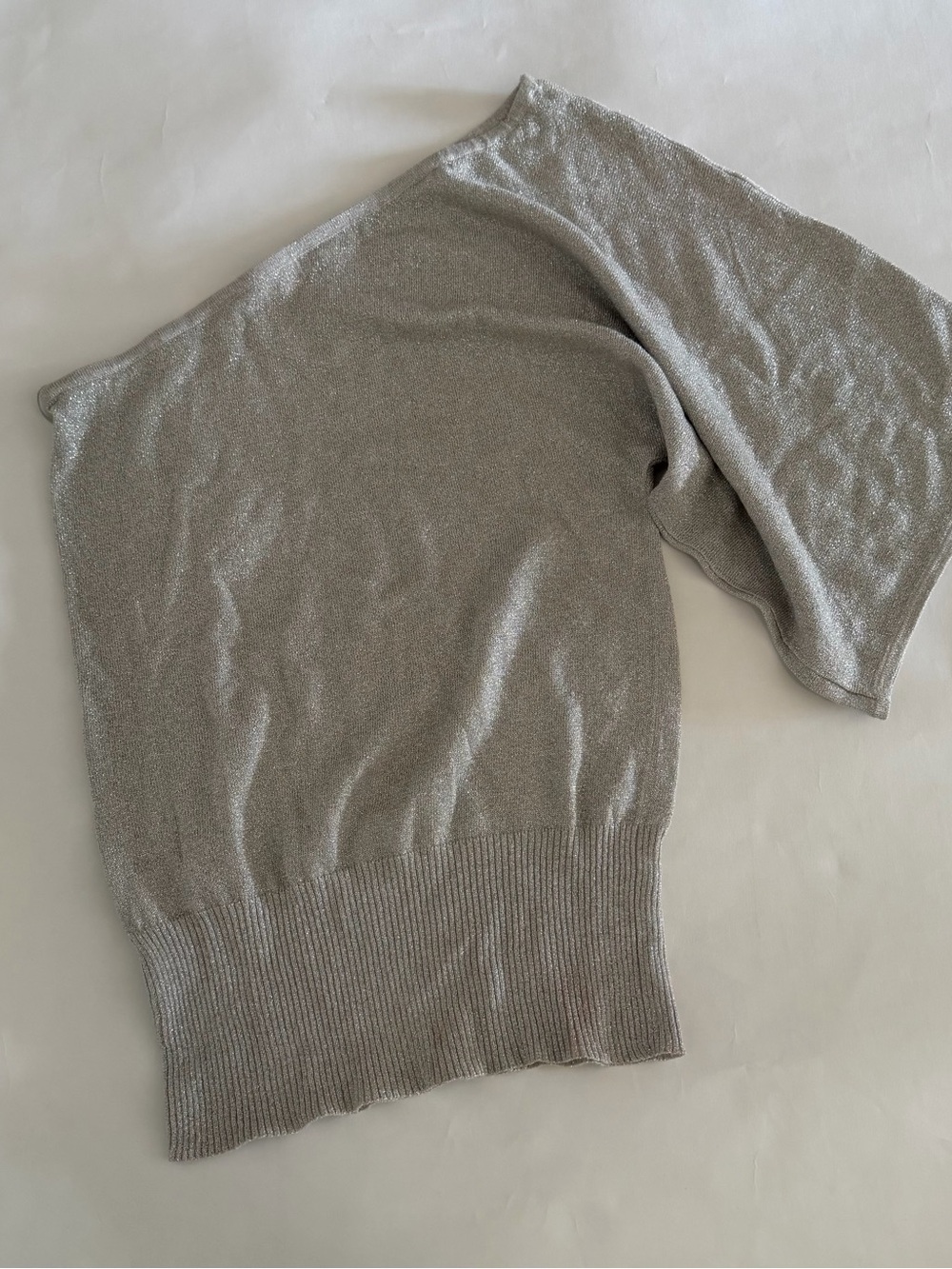Vintage Cache Silver Metallic One Shoulder Stylish Knit Top